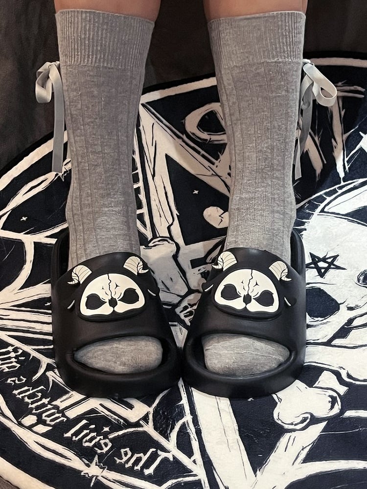 Black and White Grim Reaper Applique Gothic Summer Slippers