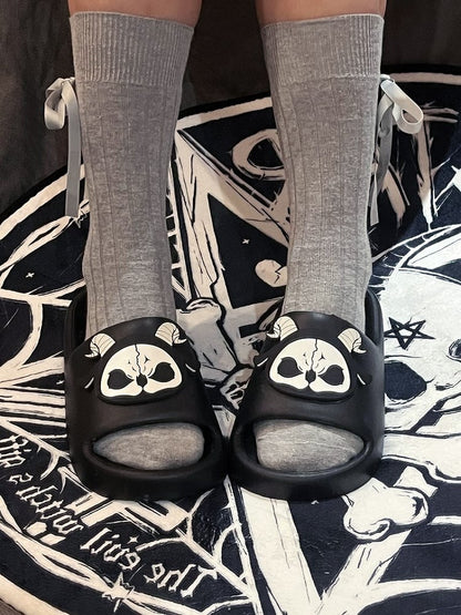Black and White Grim Reaper Applique Gothic Summer Slippers