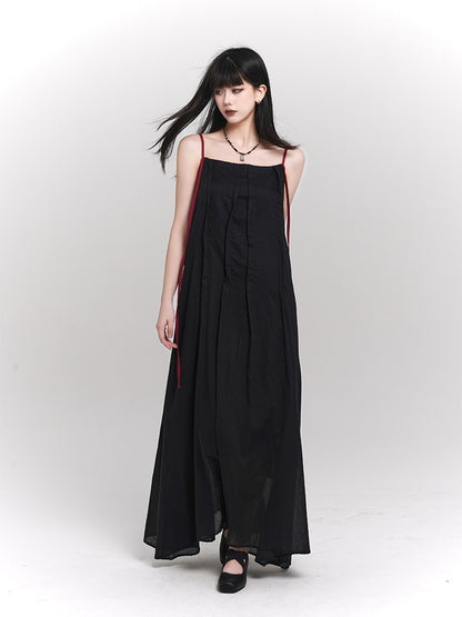 Red/Black Ankle Length Loose Slip Dress