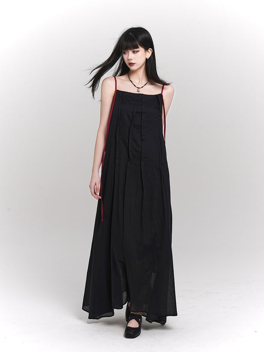 Red/Black Ankle Length Loose Slip Dress
