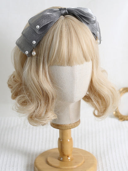 13 Colors Cute Lolita Pearlescent Gauze Bowknot KC with Bead Decorations