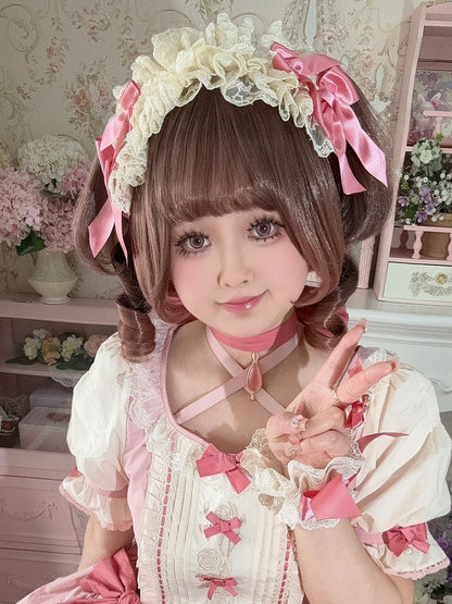 Beige&Pink Bowknot Details Ruffled Hairband