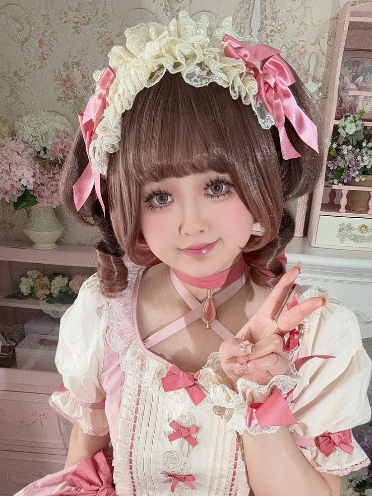 Beige&Pink Bowknot Details Ruffled Hairband