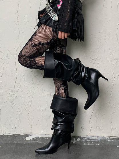 Black Y2K Floral Pattern Hollow-out Tights