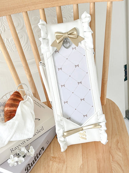 White&Gold Bowknot Details Diamond Pattern 1/6 Scale BJD Doll Bag with Two Straps