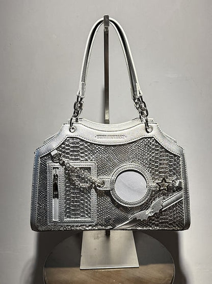 Silver Snake Scale PU Ita Shoulder Bag