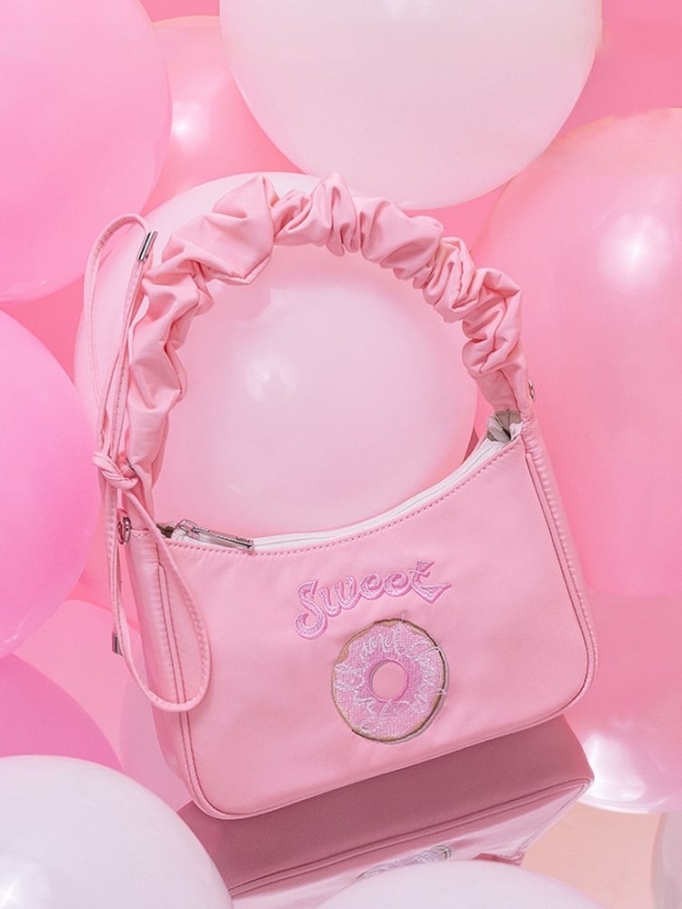Pink Crossbody&Shoulder Bag With Embroidered Donut And Letter Design
