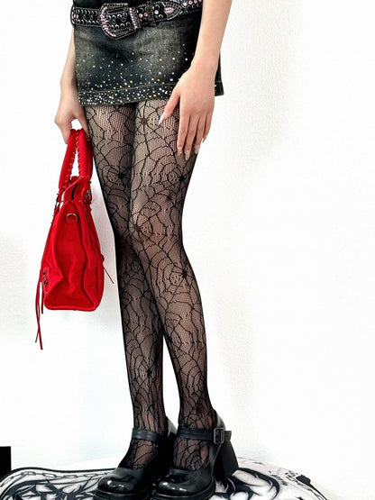 Black Wasteland Punk Spiderweb Details Tights