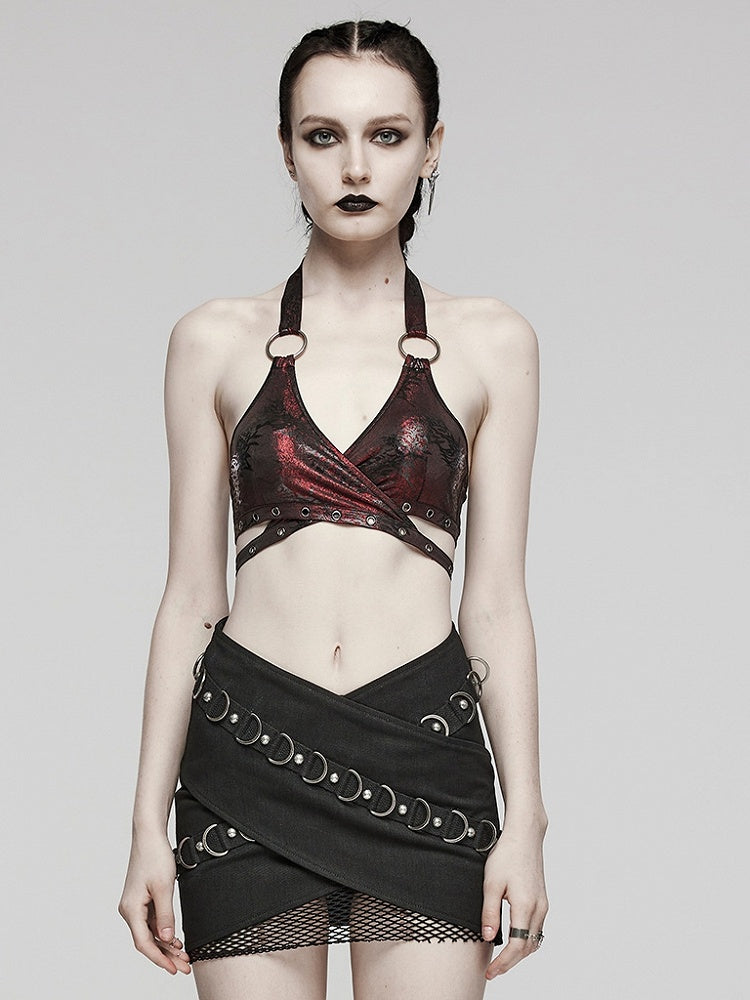 Black and Red Punk Sexy Halter Neck Top