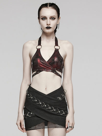 Black and Red Punk Sexy Halter Neck Top
