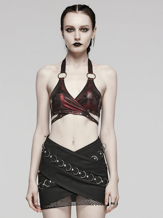 Black and Red Punk Sexy Halter Neck Top