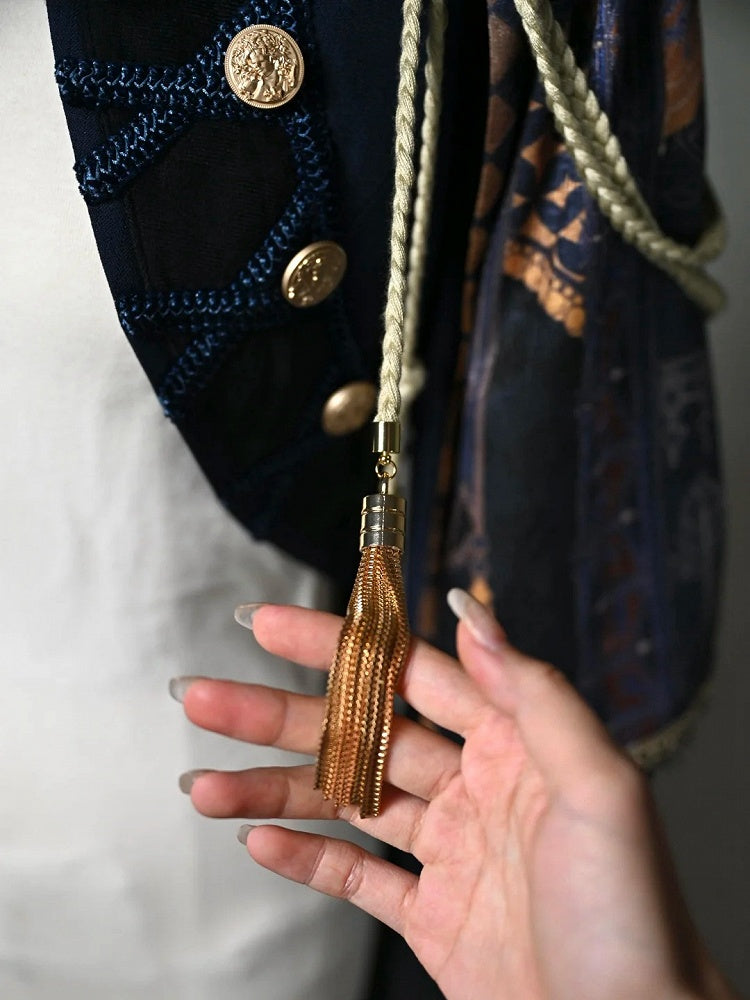 Dark Blue Detachable One-shoulder Cape Knight Tailcoat