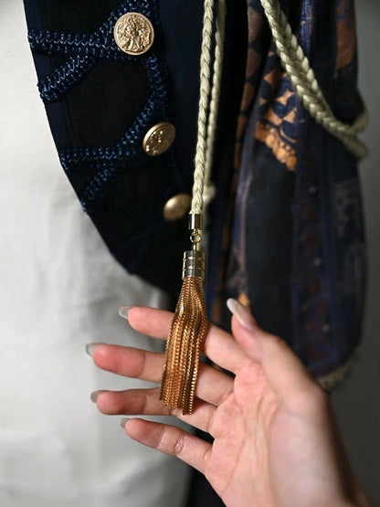 Dark Blue Detachable One-shoulder Cape Knight Tailcoat