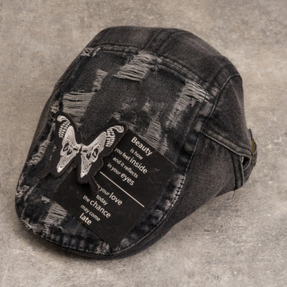 Handmade Butterfly Gray Distressed Holes Gothic Denim Hat