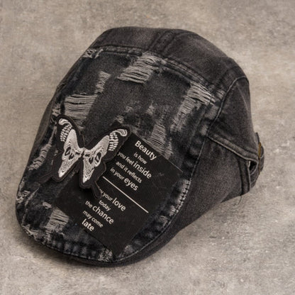 Handmade Butterfly Gray Distressed Holes Gothic Denim Hat