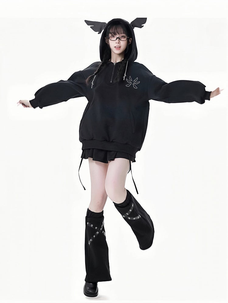 Black/Gray Criss-Cross PU Straps Leg Warmers