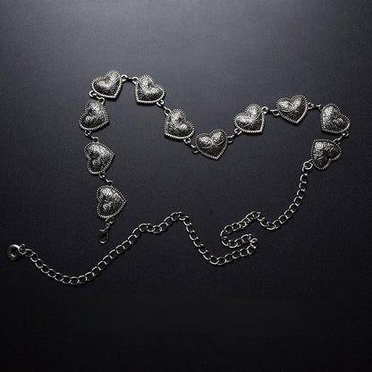 Silver/Bronze Y2K Heart Waist Chain