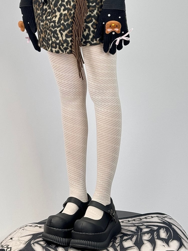 White Striped Pattern Tights