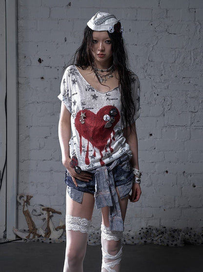 Y2K Blue Low Waist Distressed Holes Punk Bodycon Shorts with Detachable Sleeves