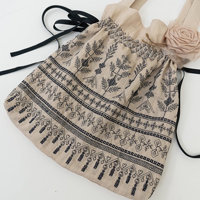 Brown / Blue Vintage Embroidery Handbag with Floral Brooch