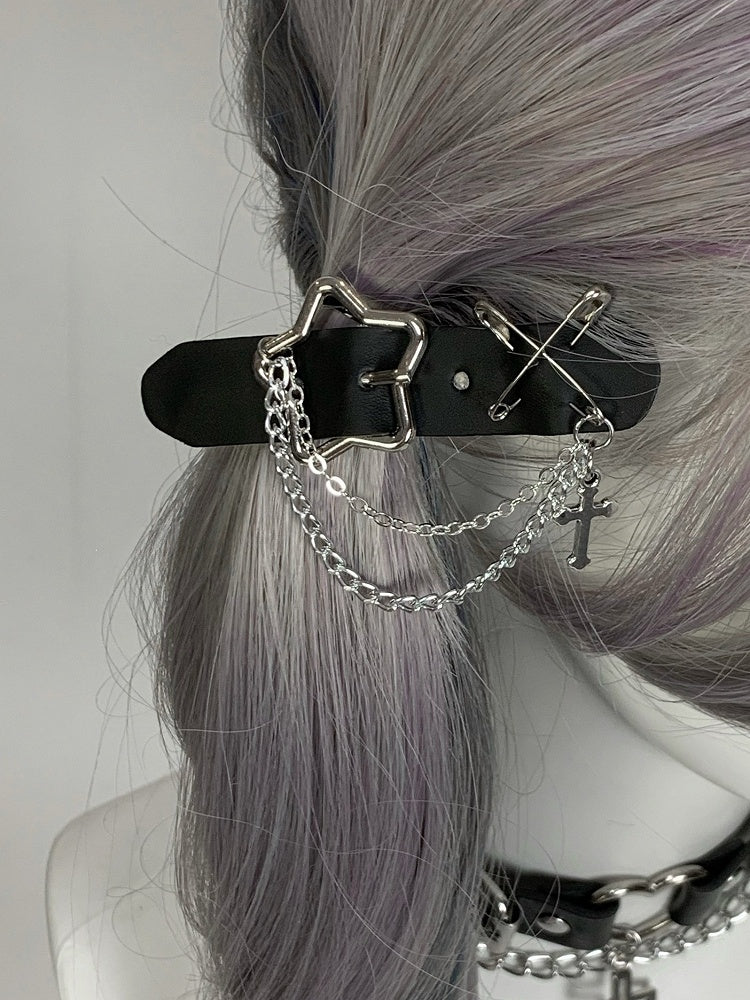 Black/White/Pink Cross Charm Pin Decorated Star Buckle Hairclips
