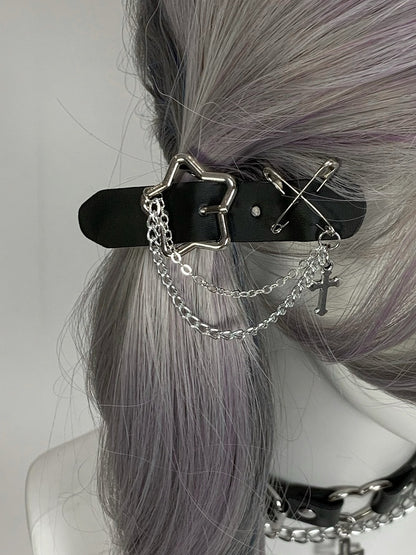 Black/White/Pink Cross Charm Pin Decorated Star Buckle Hairclips