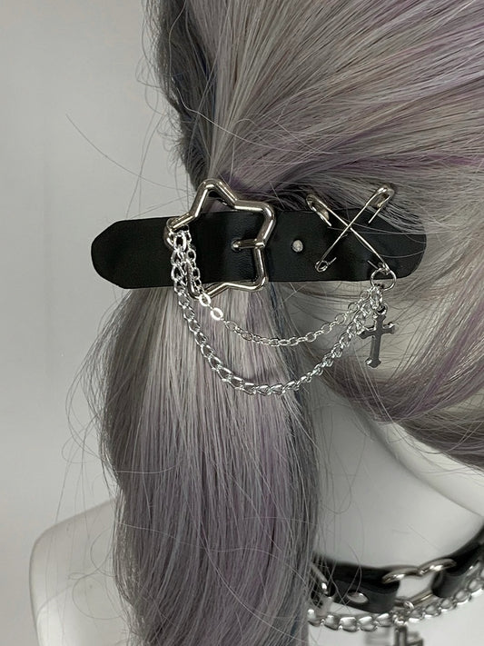 Black/White/Pink Cross Charm Pin Decorated Star Buckle Hairclips