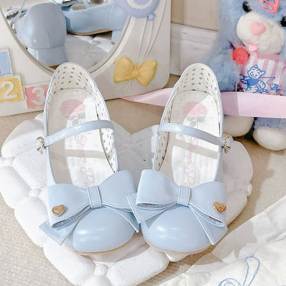 Bow at Top Blue Round Toe 3cm Heel Sweet Mary Janes