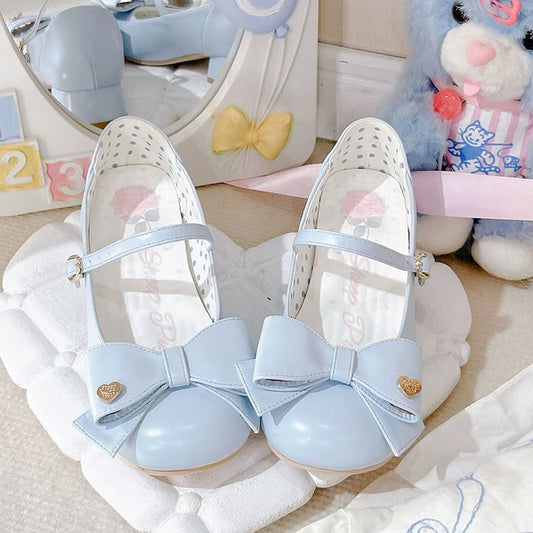 Bow at Top Blue Round Toe 3cm Heel Sweet Mary Janes