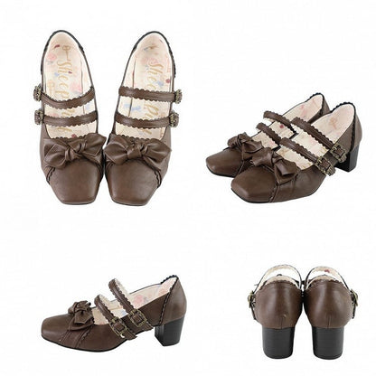 Brown Bow at Top Sweet Lolita Shoes