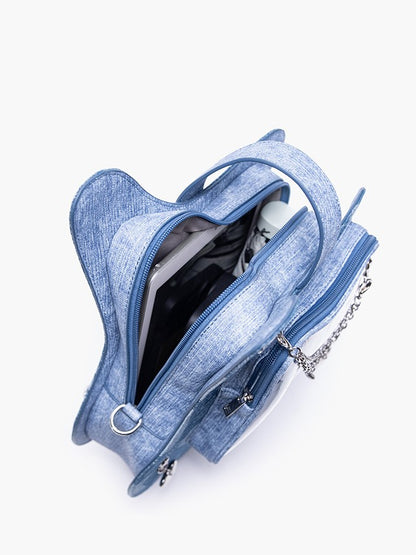 Chic 2-Way Kawaii Blue Guitar-Shaped Ita Bag With Y2K Style &Heart Chain Accents