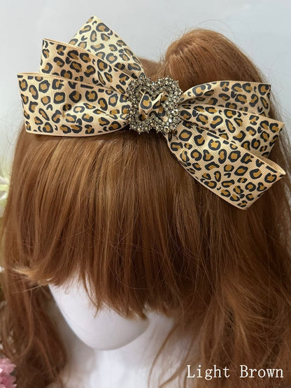 5 Color Options Rhinestone Decorated Leopard Pattern Bowknot Hairclip
