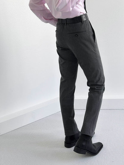 Ouji Lolita Gray High-waist Straight-Leg Pants with Slant Pockets & Belt Loops