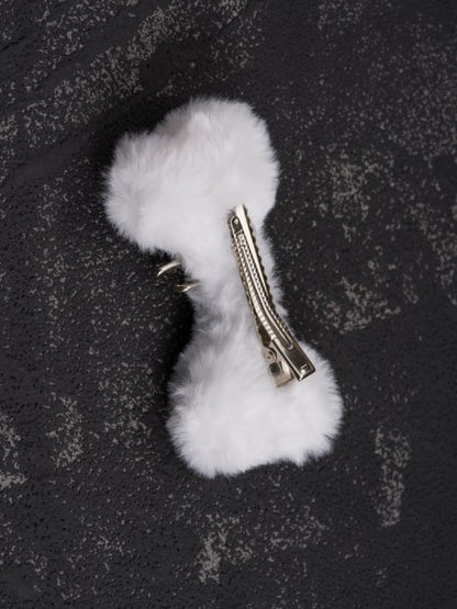White Gothic Skeleton Applique Pin Details Plush Bone Hairclip