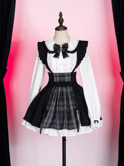 Black and Gray Plaid Jirai Kei Skirt with Removable Straps