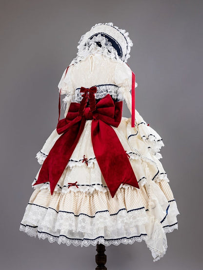Snow White Vibes Dark Blue and Red Boned Corset Top + Tiered Skirt Gorgeous Hime Lolita Full Set