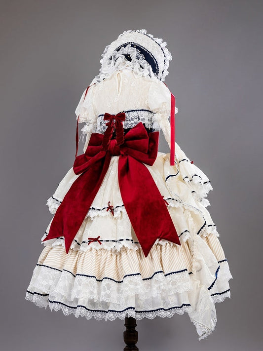 Snow White Vibes Dark Blue and Red Boned Corset Top + Tiered Skirt Gorgeous Hime Lolita Full Set