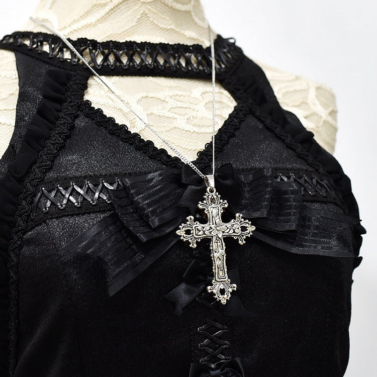 Gothic Cross Pendant Silver Necklace
