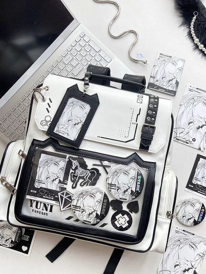 White Cute Kitty Ear Design PU Ita Backpack with Card Holder Charm