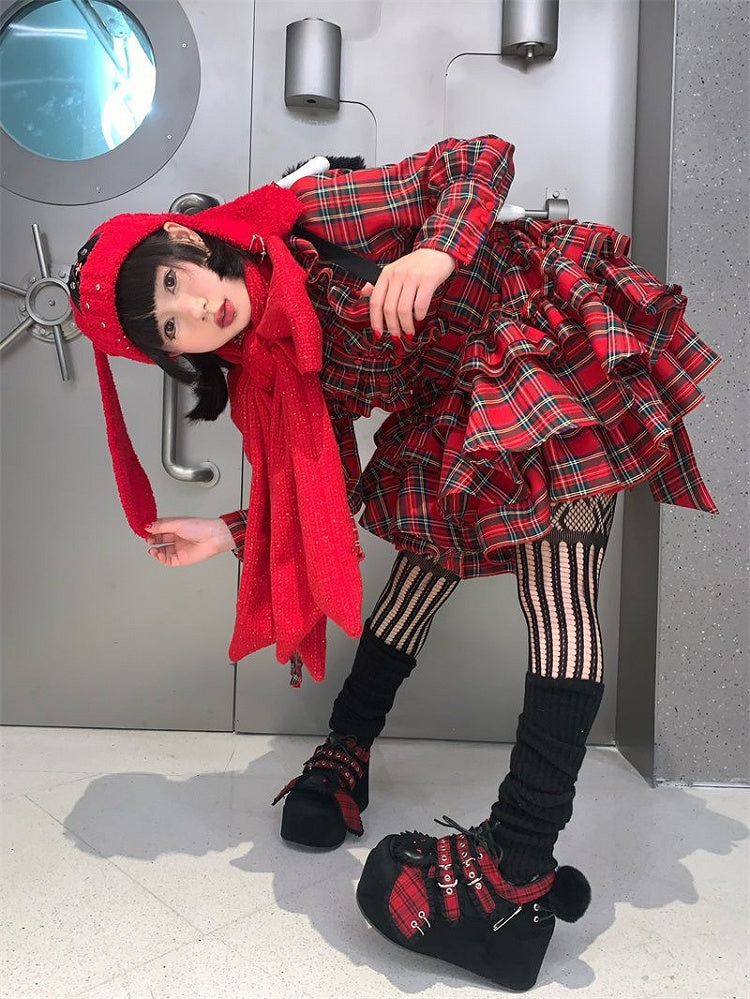 Punk Bunny Red Plaid and Black Y2K Platforms