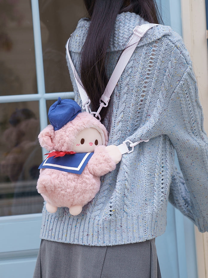 Blue Bowknot Decorated Sailor Collar + Blue Hat Middle/Large Size