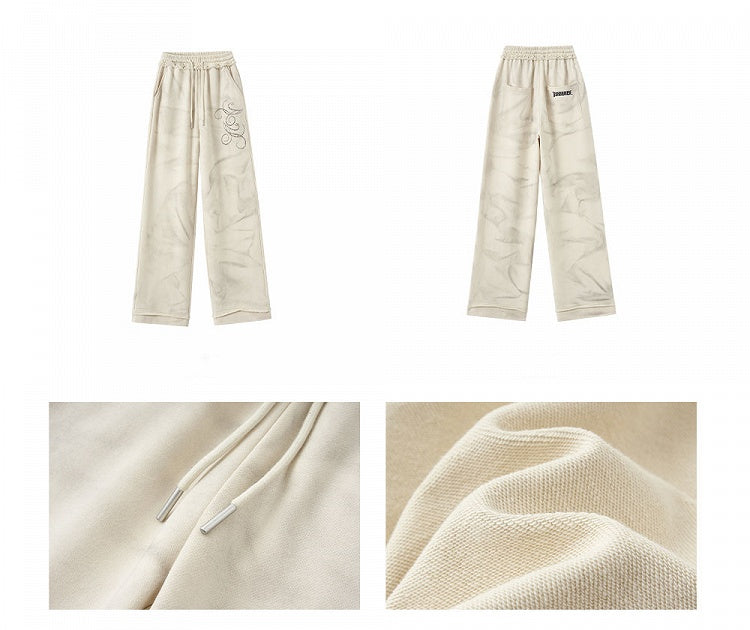 Wasteland Punk Beige Elastic Waist Unisex Distressed Pants