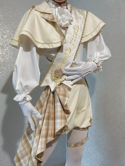 Gold and White Prince Ouji Lolita Outfit - White Shirt + Gold Cape + Gold High Waist Shorts