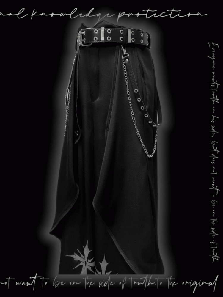 Black Cross Print Asymmetrical Hem Wide-Leg Pants