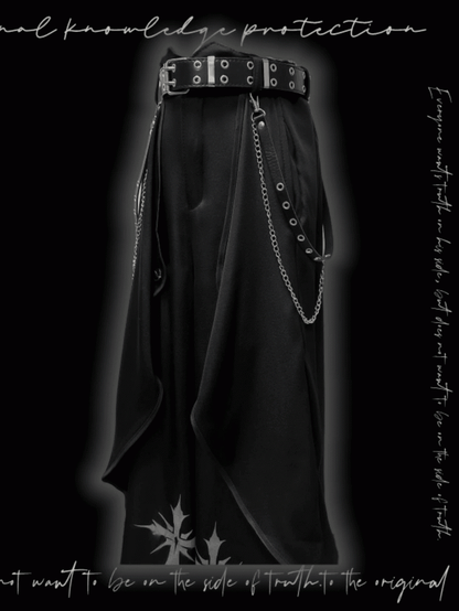 Black Cross Print Asymmetrical Hem Wide-Leg Pants