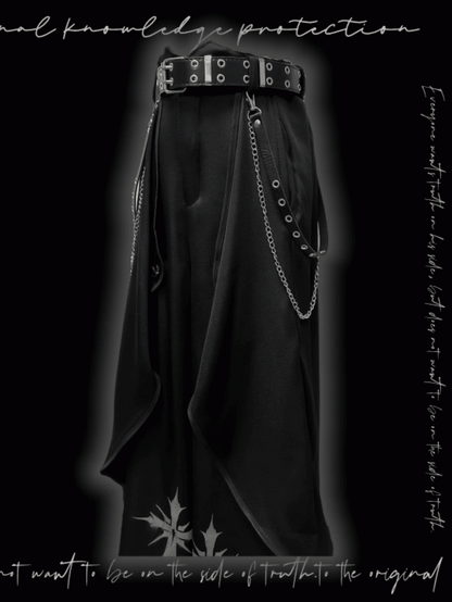 Black Cross Print Asymmetrical Hem Wide-Leg Pants