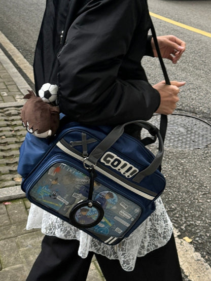 Dark Blue Letters Applique Ita Bag with Football Design Charm