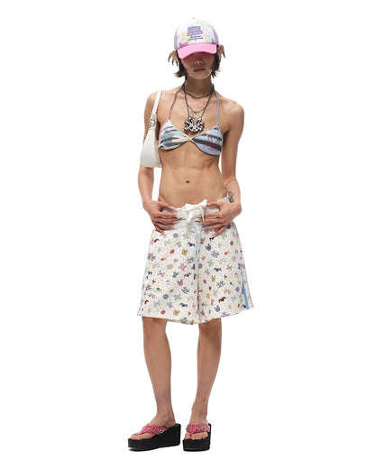 Allover Rhinestone Embellished Skeleton Bunny Charm Layered Necklace