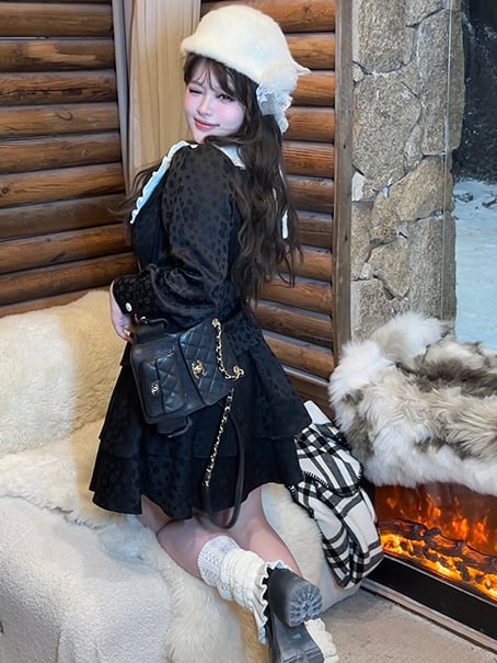 Plus Size Black Peter Pan Collar Jacquard Blouse