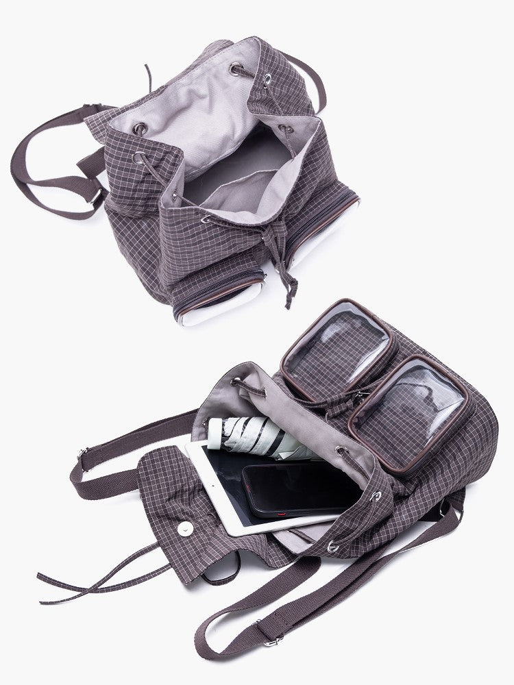 Chic Brown Mini Double-Layer Ita Bag With Charming Bow Drawstring